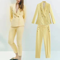 elmsk blazers women jackets sets england style fashion double breatsed casual solid simple high waist suits pants women sets
