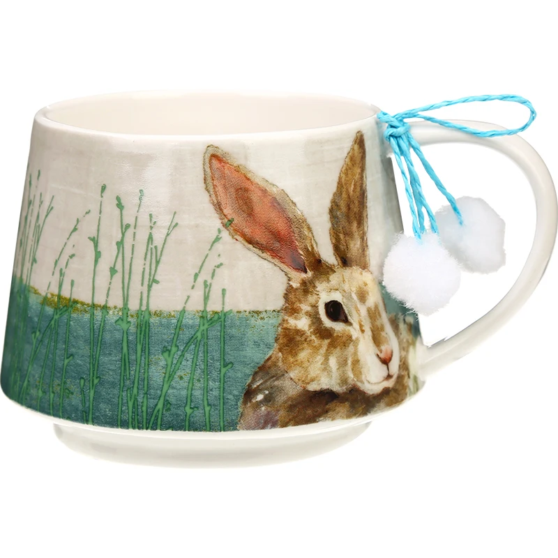 

Nordic Creative Hand-painted Ceramic Mug 350ml Couple's Teacup Cherry Rabbit Pattern Gift Box Household Office Drinking Utensil