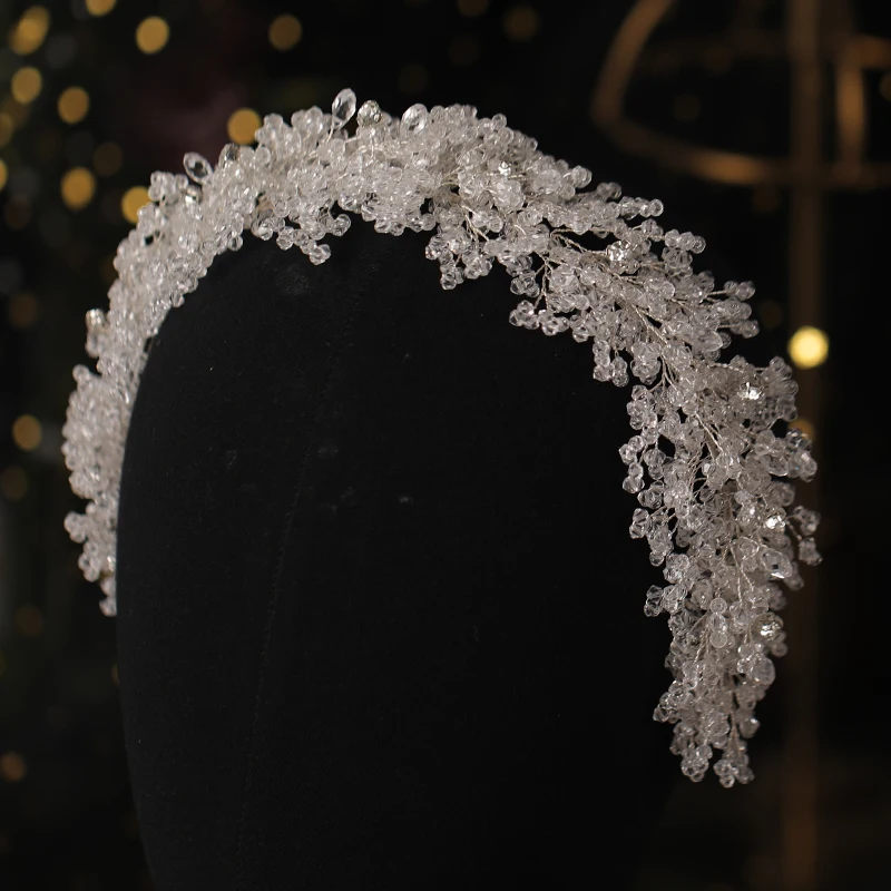 Luxury Silver Color Full Crystal Hairband Handmade Shinny Rhinestones Tiaras Crown Headpieces Bridal Hair Piece Wedding Headband