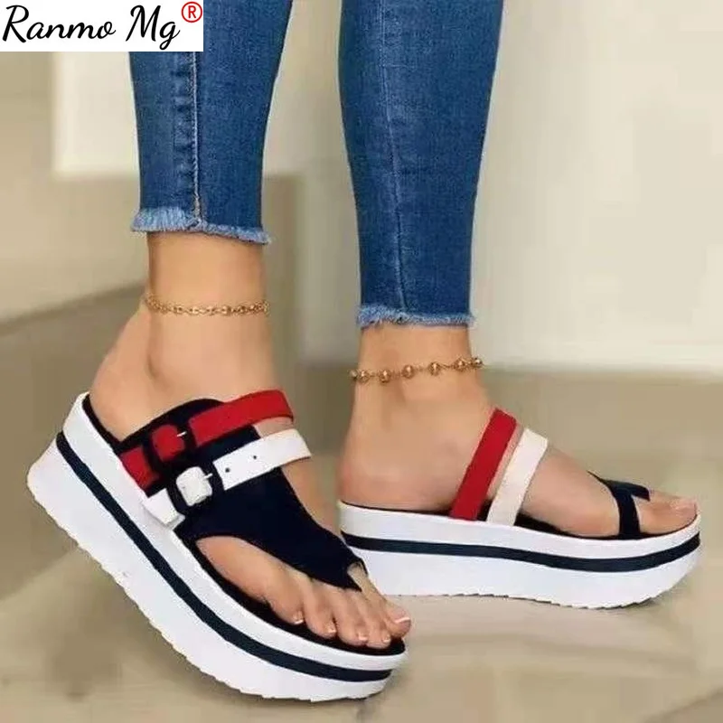 

New Summer Fashion Women's Wedges Sandals Beach Casual Female Platform Peep Toe Shoes Slingback Lady Mixed Colors Buckle Sandals