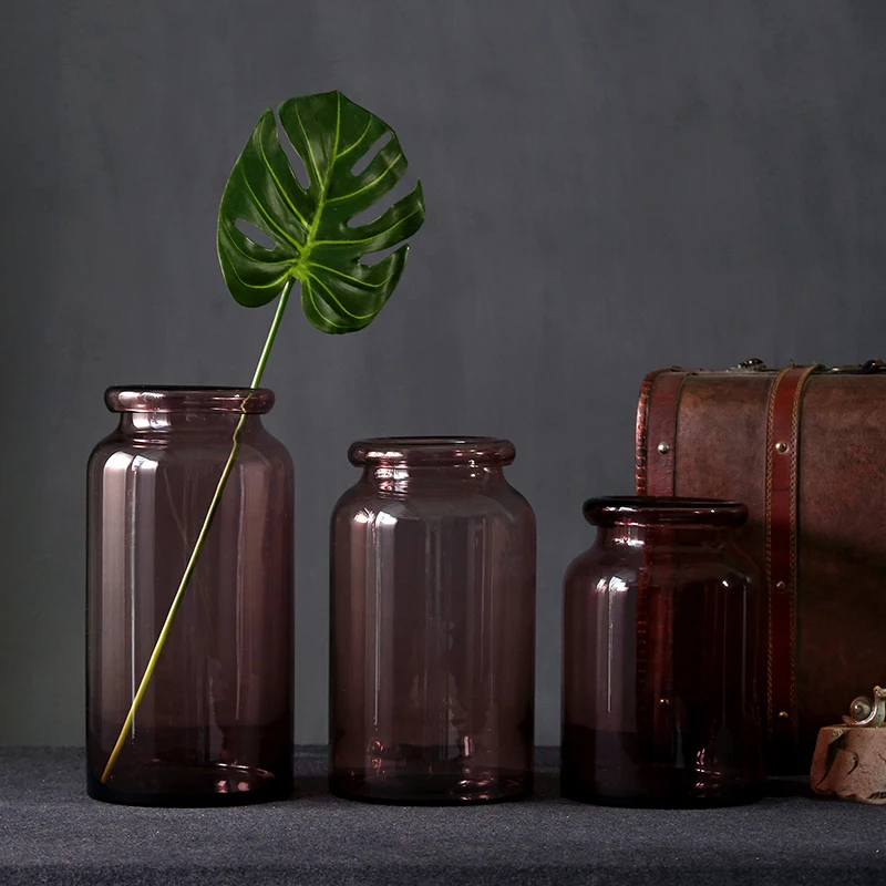 

Glass Art Big Nordic Wedding Vase Garden Modern Transparent Bathroom Brown Floor Rose Office Vintage Wazony Vases BY50HP