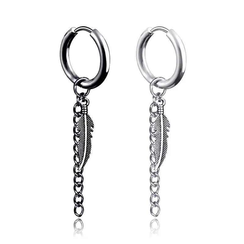 

HMES 1Pcs Fashion Cross feather Stud Earrings Punk Rock Style For Women men Hiphop Ear Jewelry