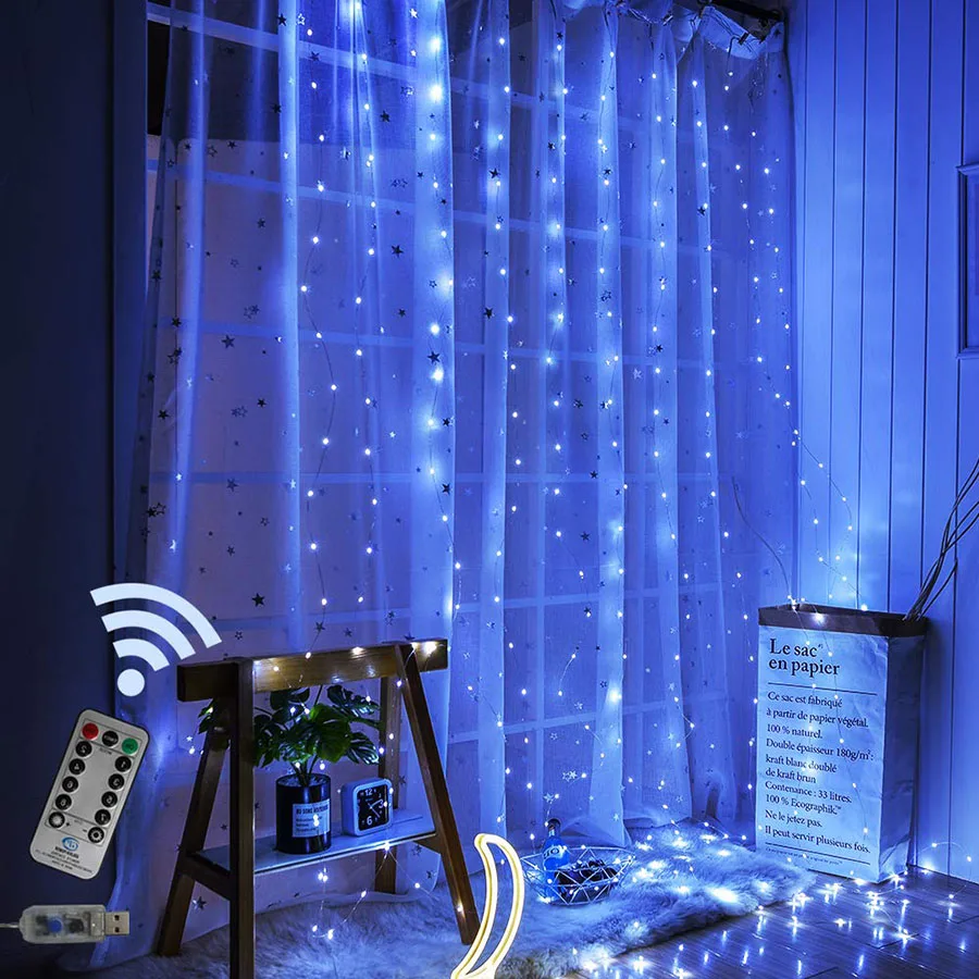 

Пульт дистанционного управления 3x 2 м/3x3 м USB Медный провод led Шторы Фея светильник Открытый Сад Рождество Свадебная вечеринка Шторы светильн...
