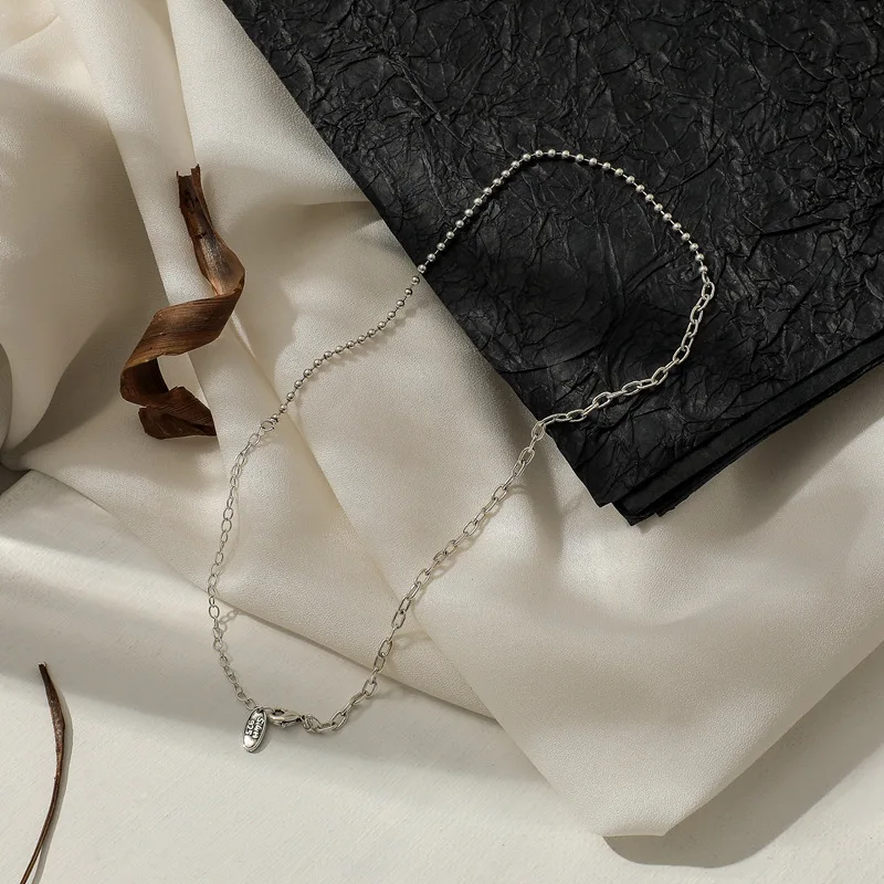 

925 Sterling Silver Handmade Necklace Thai Silver Asymmetric Short Clavicle Chain Necklaces For Women S-N670