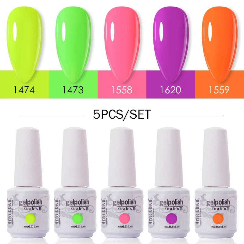 

Arte Clavo Hot Sale 5pcs/set Gal Nail Polish Kit Nail Art Set For Gel Lacquer Varnish 115 Colors LED Soak Off Nail Art Manicure