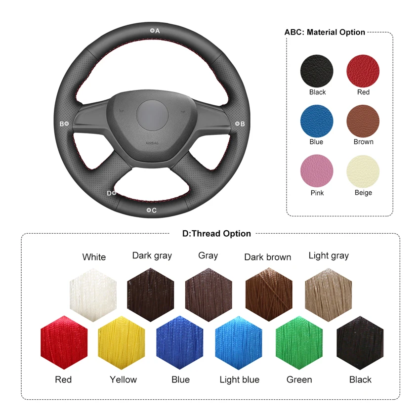 

MEWANT Black Artificial Leather Car Steering Wheel Covers for Skoda Octavia 2014 Skoda Fabia 2013