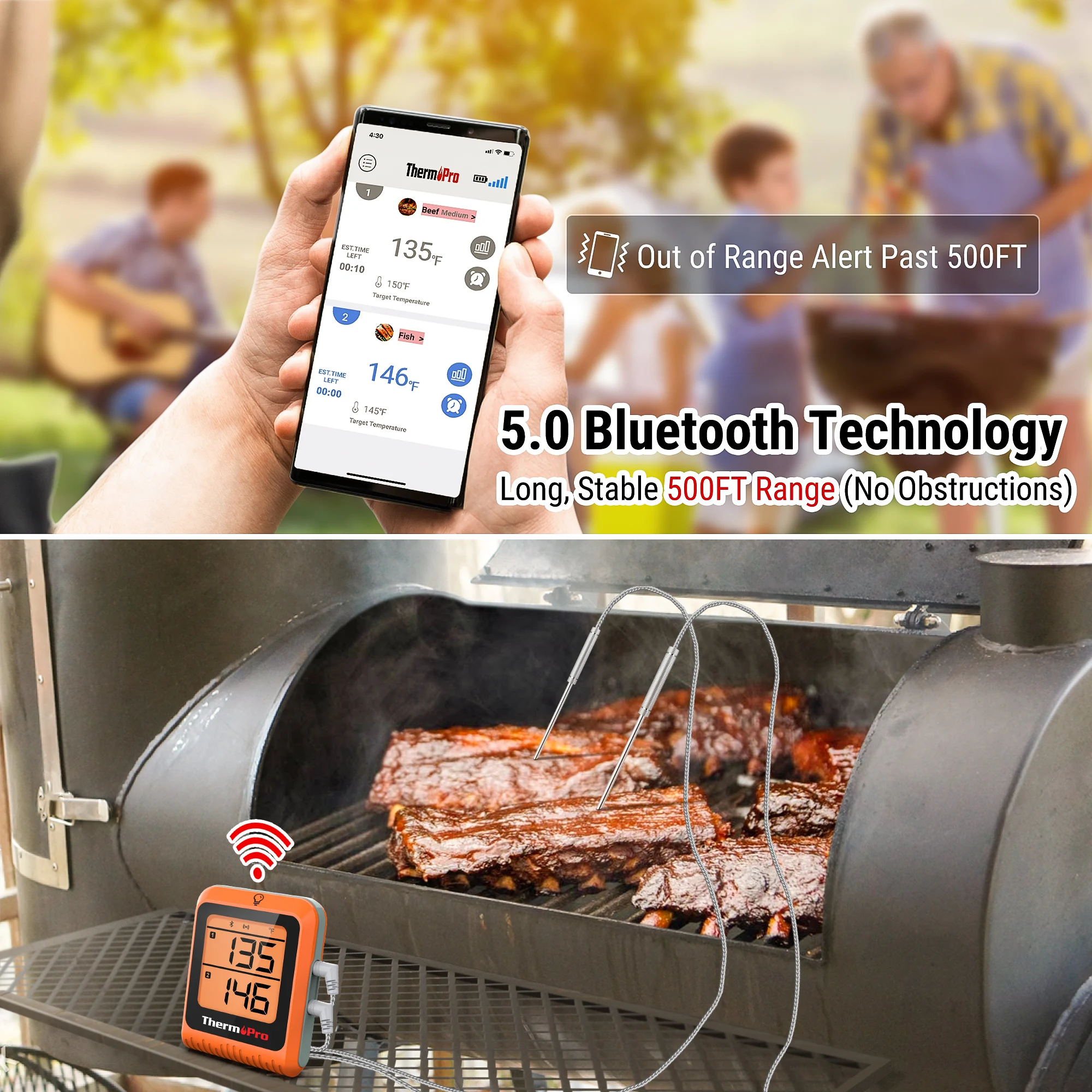 Беспроводной термометр для мяса ThermoPro TP920 150 м Bluetooth перезаряжаемый цифровой