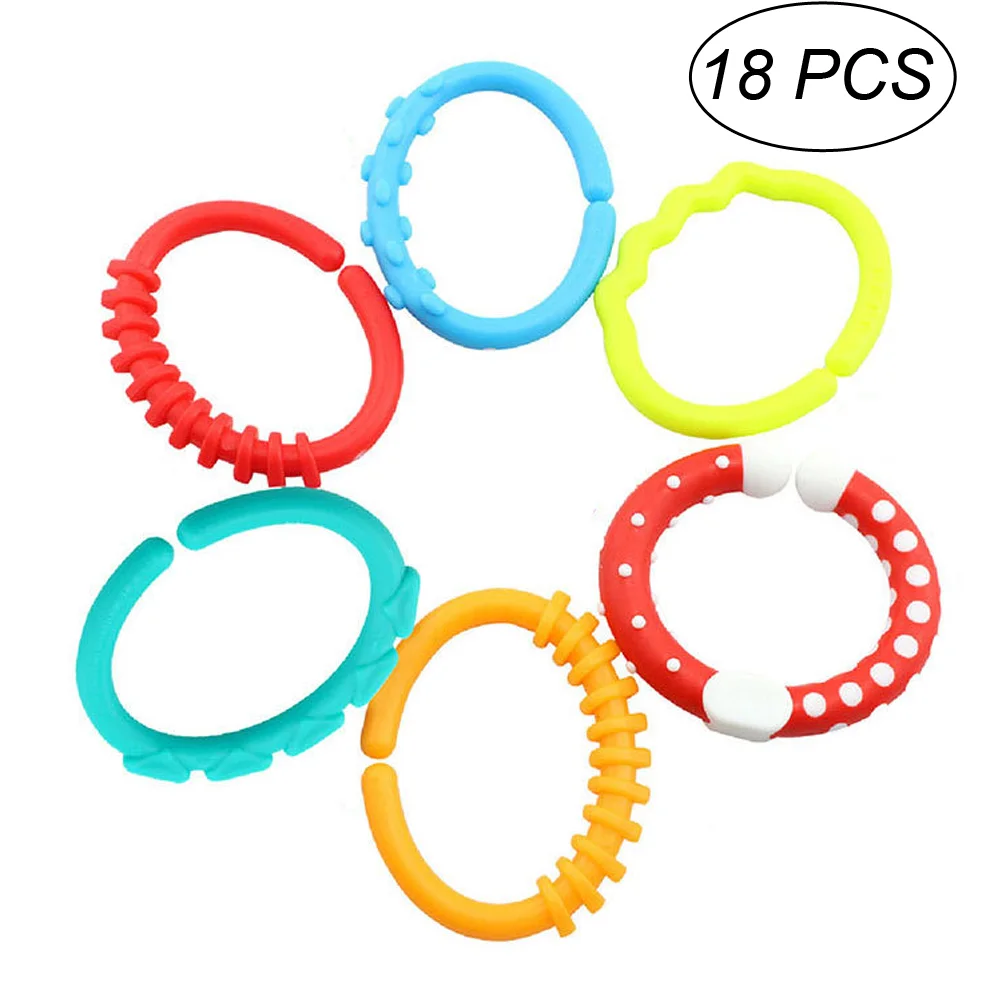 

18pcs Baby Teether Rings Links Toys Links Rattle Strollers Car Seat Travel Toys for Baby Infant Newborn (Random Color)