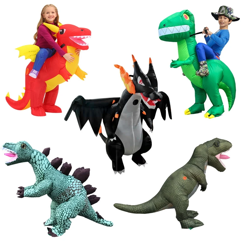 

Надувной костюм огненного динозавра для взрослых и детей, Хэллоуин, тираннозавр рекс, праздничная вечеринка, забавное представление, коспл...