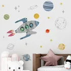 Мультяшные космические настенные наклейки в виде ракеты для детской комнаты, детской спальни, декоративные настенные наклейки из ПВХ, аксессуары для украшения дома