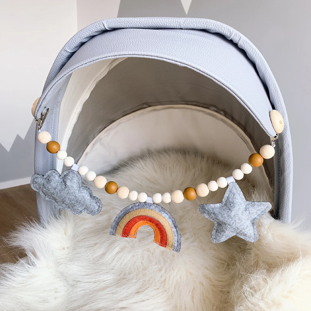 Nordic Wooden Baby Bracelet Pram Clip Kids Bed Hanging Rattles Toy Pacifier Chain Nursery Baby Bedroom Decoration Christmas Gift