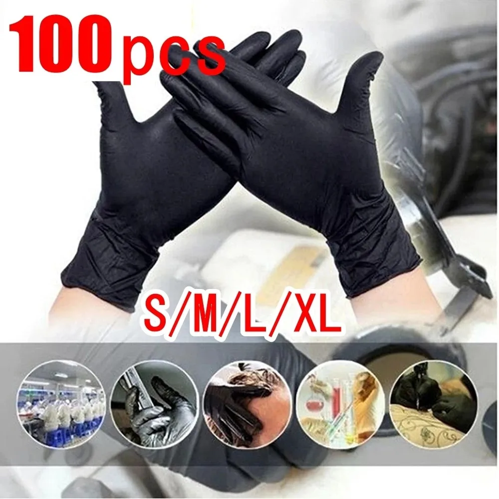 20/50/100pcs Black Gloves Kitchen Disposable Latex Gloves guantes nitrilo Household Kitchen Laboratory Garden Cleaning Gloves