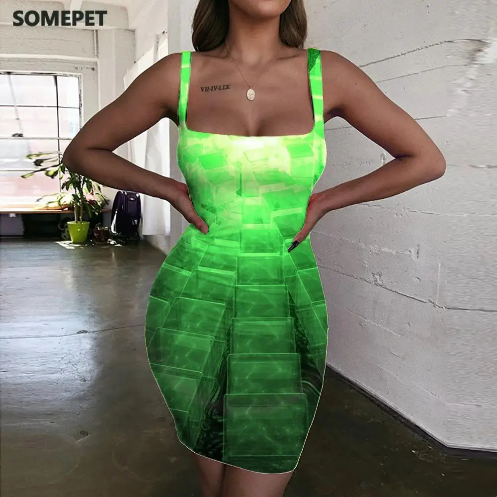 

Психоделические платья для женщин, геометрический сарафан, женские платья с абстрактным 3D-принтом, женская одежда в стиле бохо