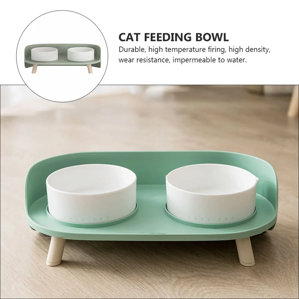 

1PC Cervical Spine Protective Cat Bowl High Feet Pet Ceramic Bowl (Mint Green)