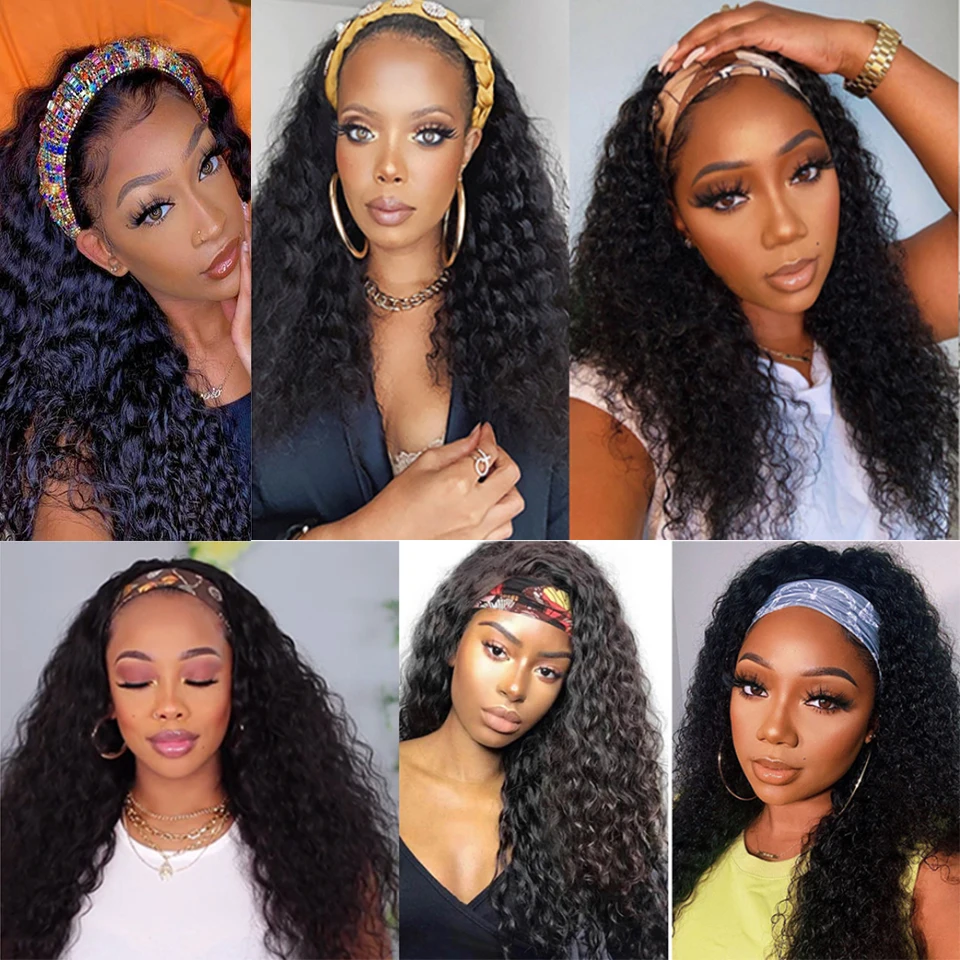 Красота Кудрявые Волнистые парик с головной повязкой натуральные бразильские