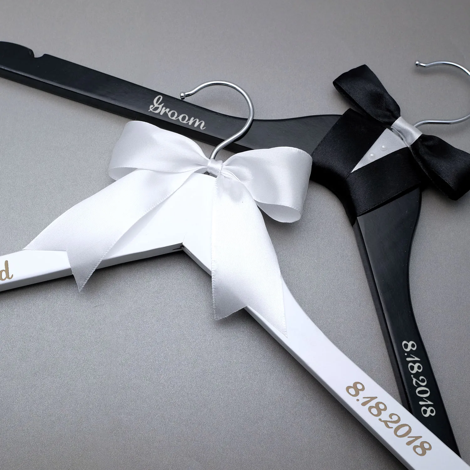 

Personalized bride bridesmaid groom wedding hanger with date, custom bridal dress hanger, custom name hanger with bow