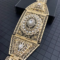 moroccan style large gold color belt latest design elegant rectangular crystal waist chain wedding dress decorative belt
