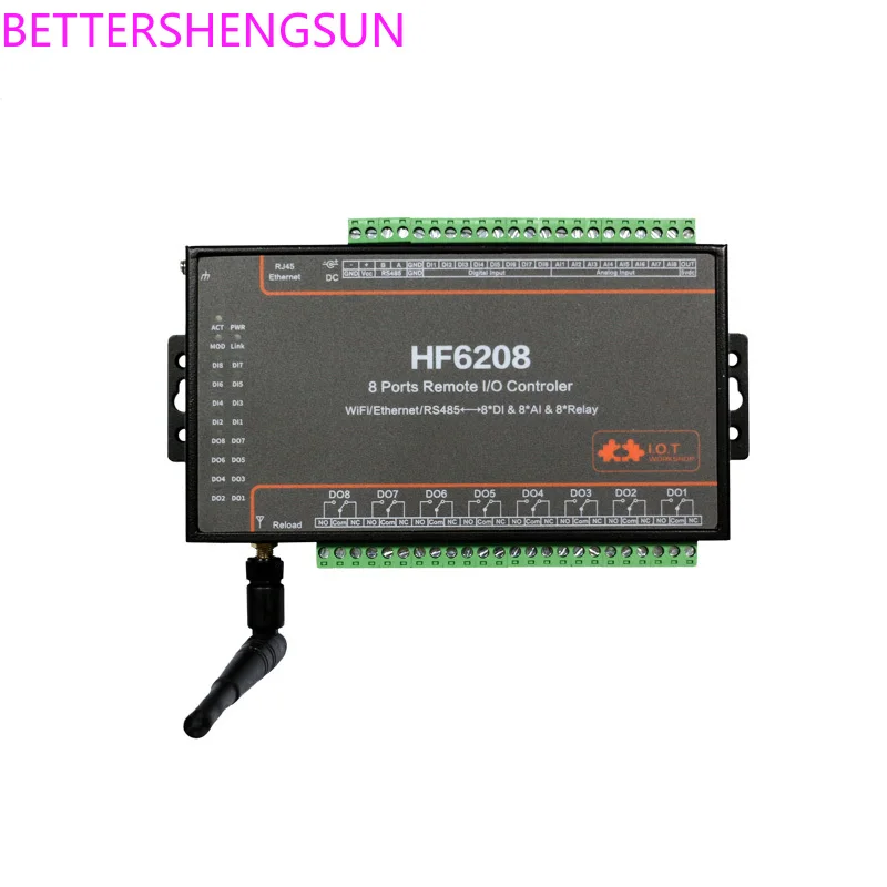 

HF-6208 8-Way Remote Wi-Fi Network IO Serial Port Server Controller Switch Value Acquisition