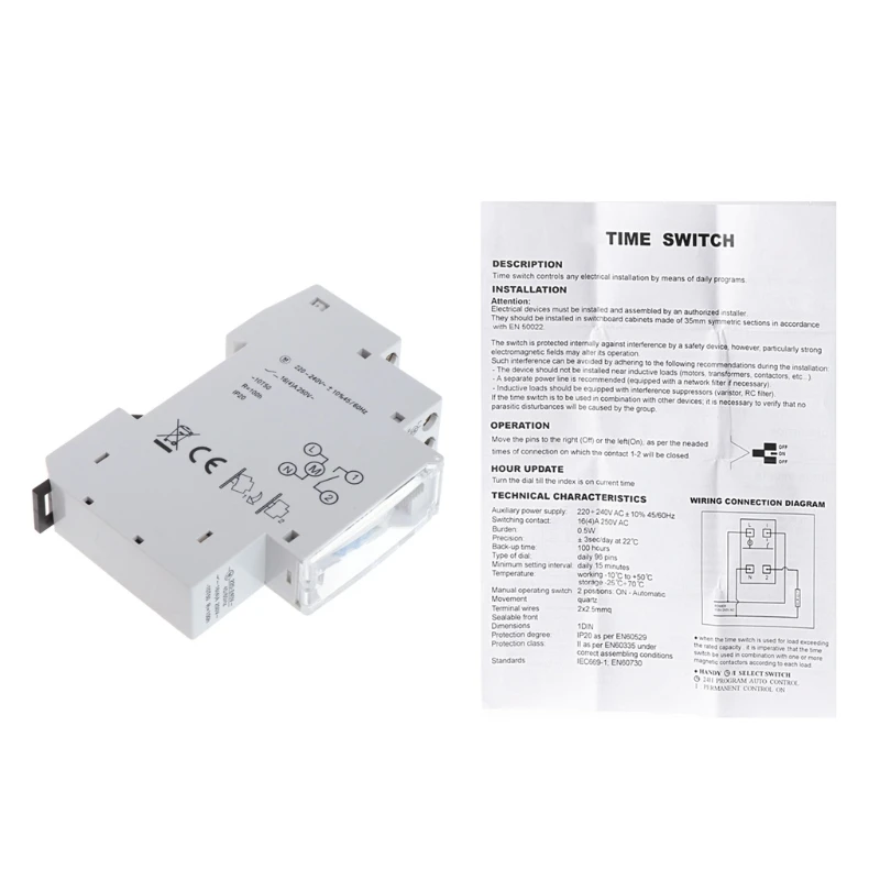

Mechanical 24 Hours Programmable Din Rail Timer Switch Relay 110-240V 16A LX0C