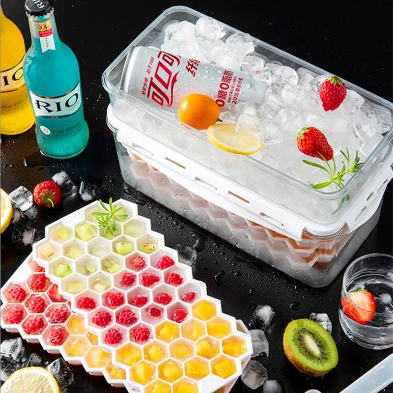 

Ice Cube Trays,Ice Holder,Container,Storage for Freezer, Refrigerator with Scoop, Lids, Stackable Plastic Ice Mold Makers