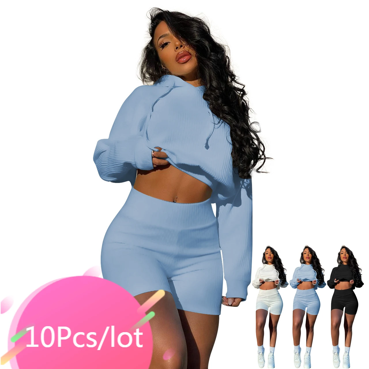 

Bulk Items Wholesale Lots Casual Womens Sportswear Two Piece Sets Long Sleeve Hoodies High Waist Shorts Pants Set Fall Outfits