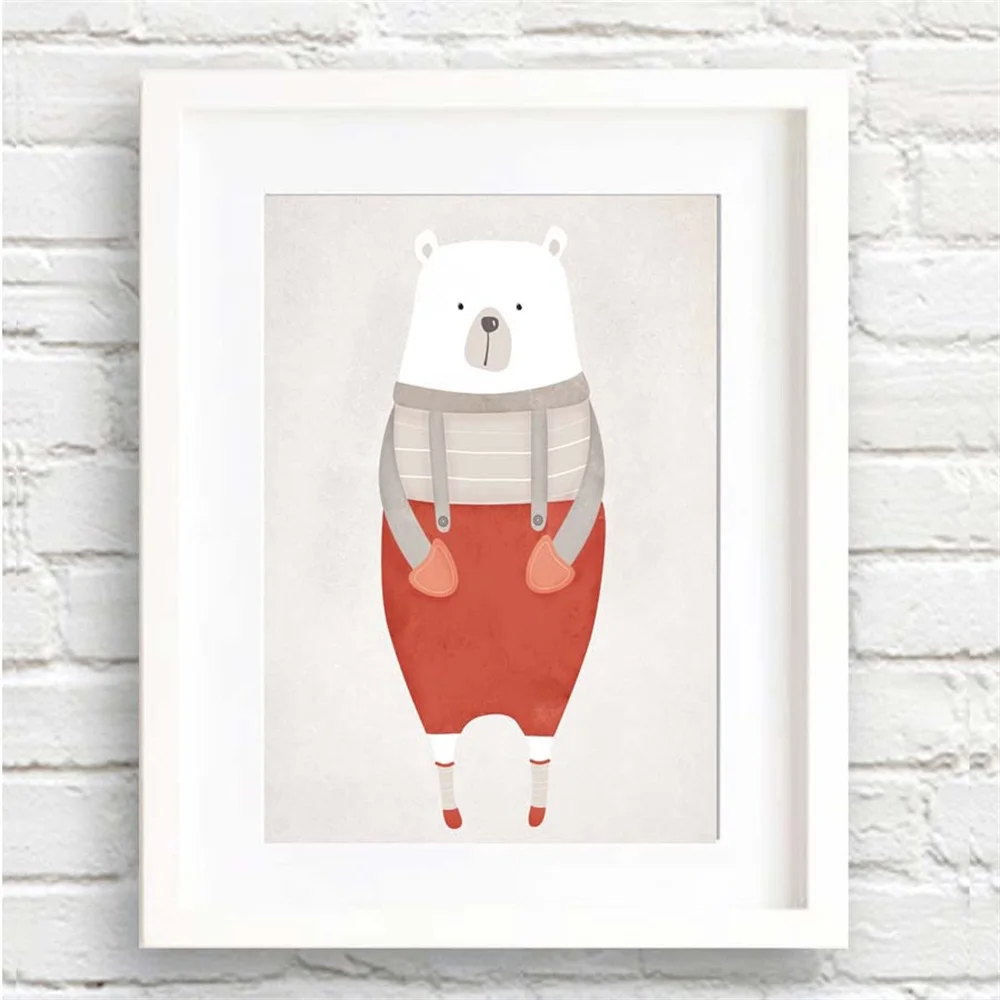 Мультяшное милое животное Безрамное живопись Скандинавское современное