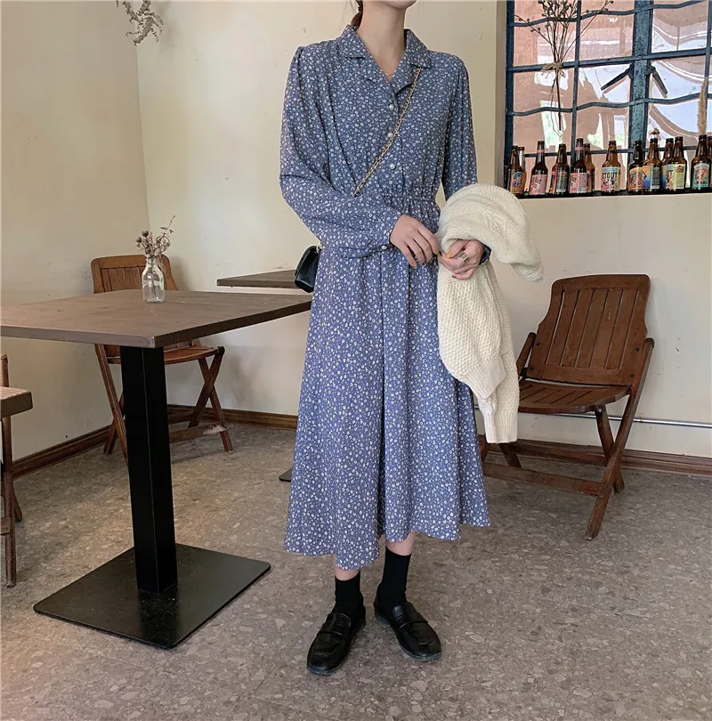 Женское шифоновое платье с принтом в Корейском стиле S 20-Long ~ In Маленькие платья