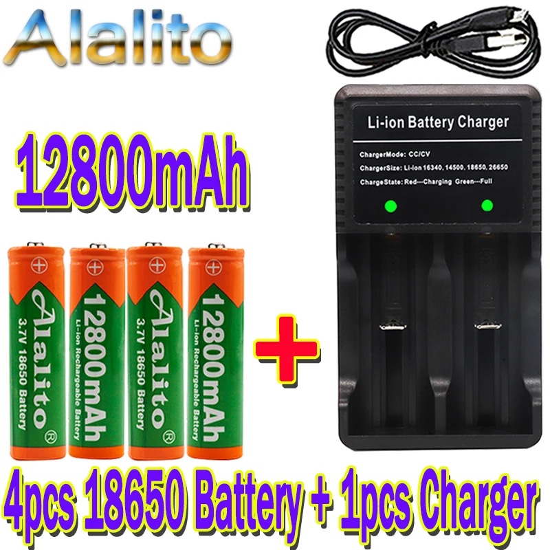 4 шт. 18650 Батарея 3 7 V 12800mAh перезаряжаемая батарея льва для светодиодной вспышки