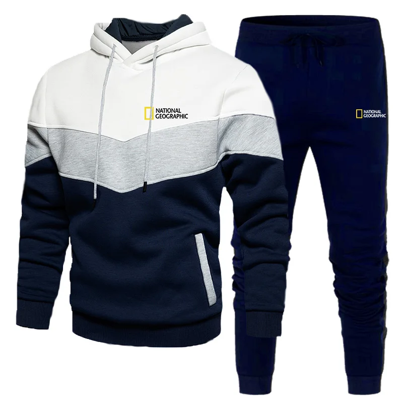 

Толстовка триколор с прострочкой, брендовая толстовка + брюки, толстовка контрастных цветов, мужская спортивная одежда на осень и зиму, 2021, с...