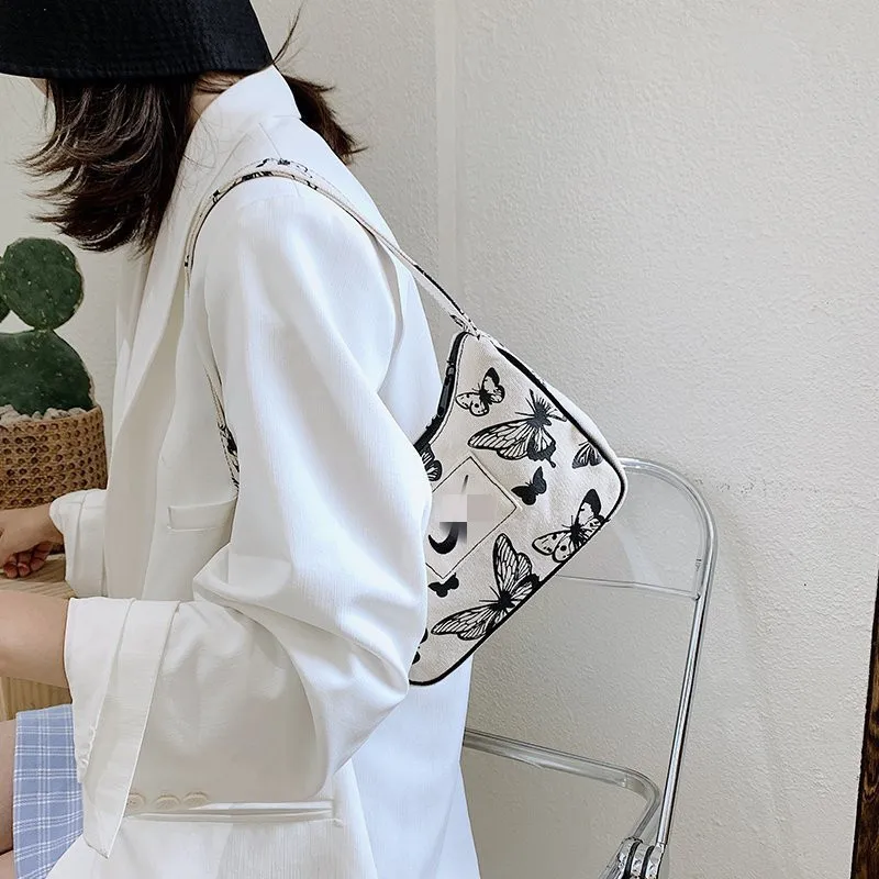 

Patch Butterfly High Quality Niche Underarm Bag Canvas Bag Vintage Spoof Small Bag Female Shoulder Bag