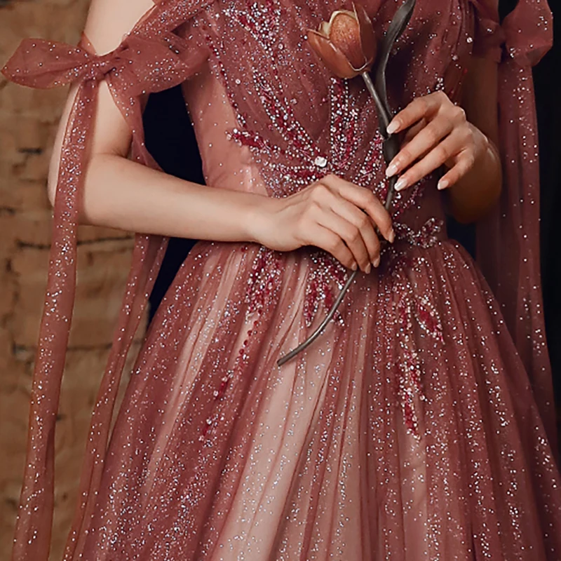 

New Sexy O-Neck Evening Dresses Sleeveless Simple A-line Floor-length Appliques Bling Luxurious Woman Formal Party Dress A340