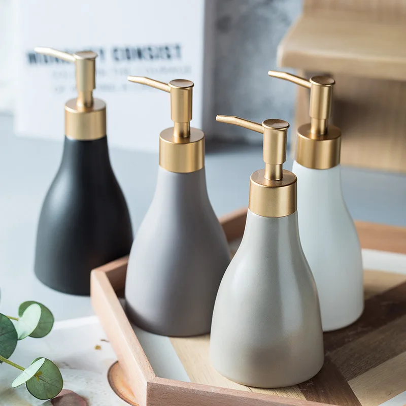 

Simple ceramic hand sanitizer shower gel shampoo moisture bottling lotion press bottle hotel bathroom products accessories set