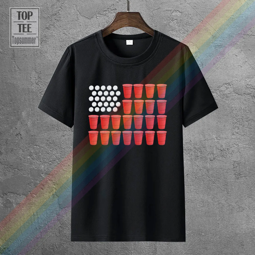 

100% Cotton Geek Family Top Tee Lost Gods Fourth Of July Beer Pong American Flag Mens Graphic T Shirt Shirts Trend Clothing