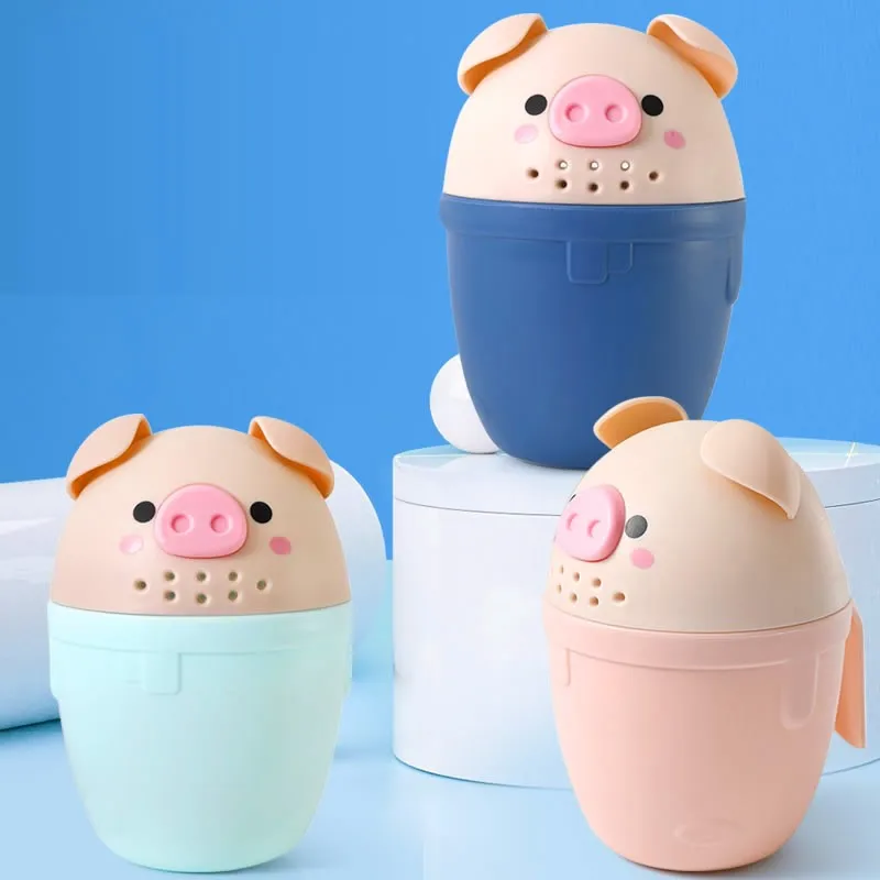 

Cartoon Pig Baby Bath Cups Cute Toddler Shampoo Cap Children Bathing Bailer Baby Shower Spoons Washing Hair Cap Kids Bath Tools