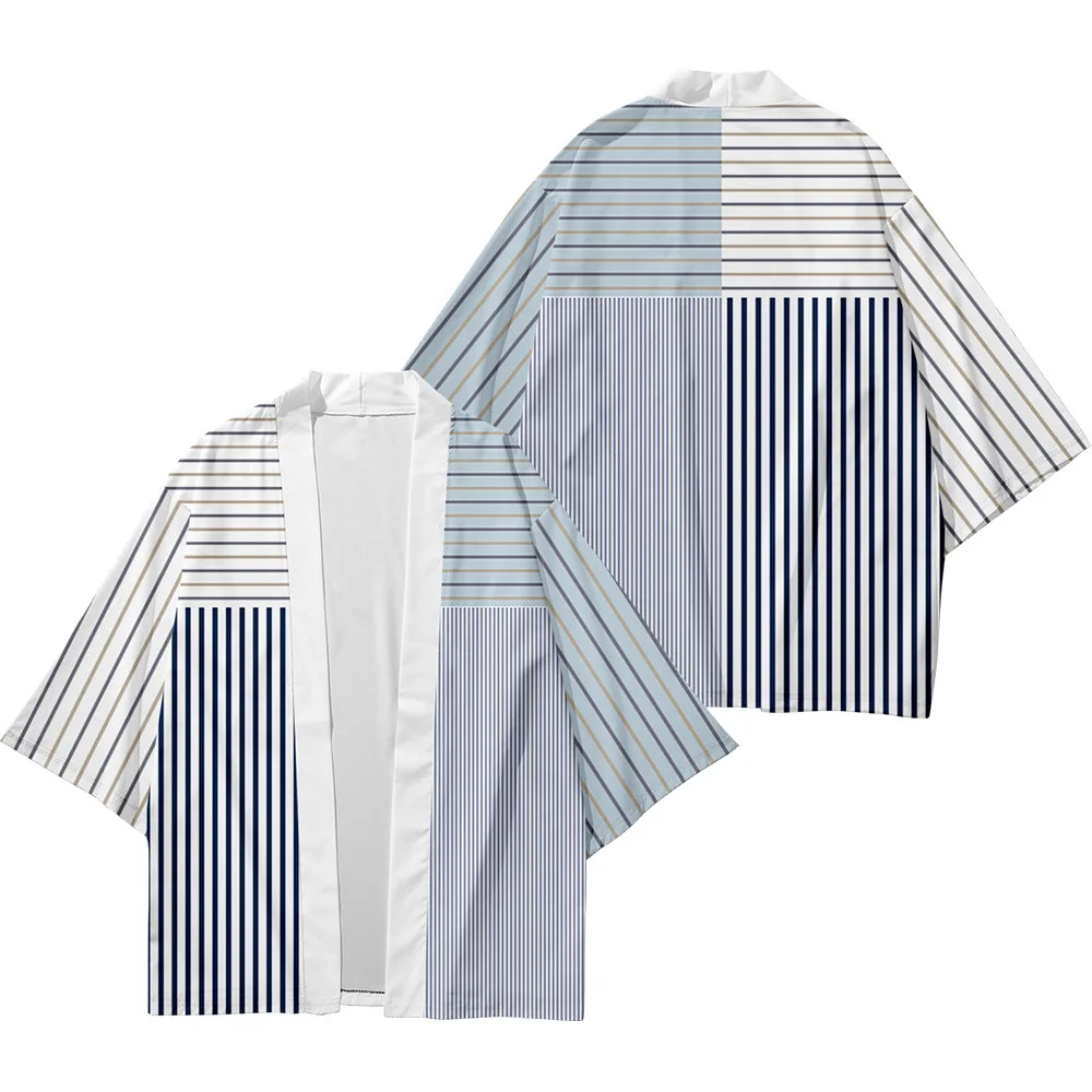 Женское пляжное кимоно в полоску уличная одежда японском стиле кардиган для