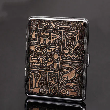 16 Cigarette Retro Delicate Pattern Men Leather Case Antique Box Slim Portable Storage Gift for | Дом и сад