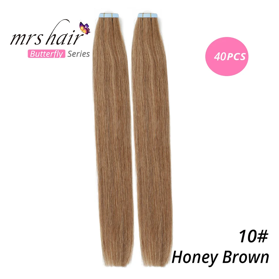 Mrshair Клейкие ленты в Пряди человеческих волос для наращивания 1" 18" 2" 22" 2" машина сделала Волосы Remy на Клеящие средства Клейкие ленты pu кожа утка Невидимый 20 штук - Цвет: #10