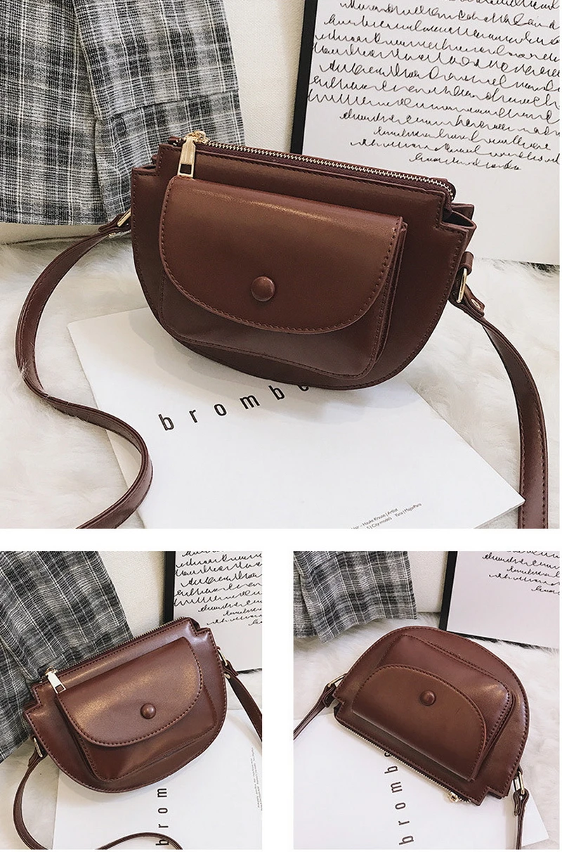 Mododiino Patchwork Saddle Bag Ladies Bag Contrast Color Shoulder Bag Simple Half Moon Women Bag Leather Crossbody Bag DNV1271