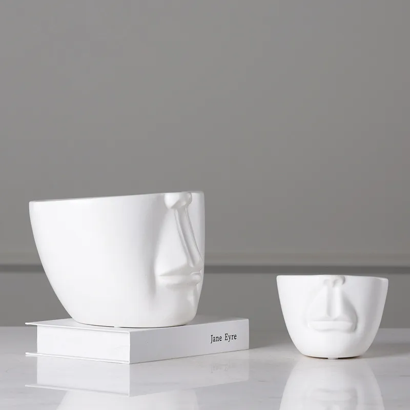

Modern Simple Pure White Human Face Head Portraits Ceramics Vase Creative Dried Flower Arrange Flowers Flower Pot X3216