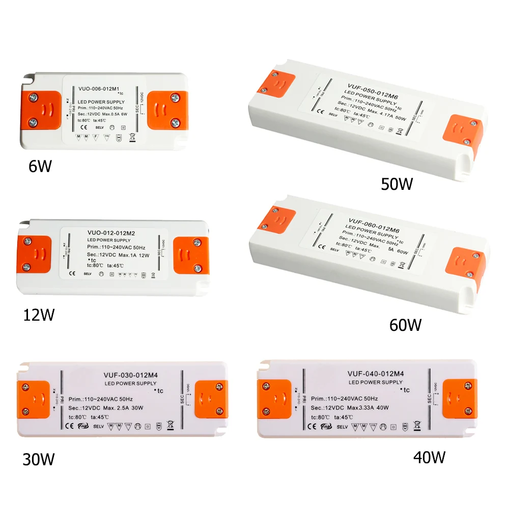 

12 Volt LED Driver 6W 12W 15W 30W 50W 60W AC110V 220V to DC12V 24V Power Supply LED Light Transformer Adapter for LED Strip Lamp