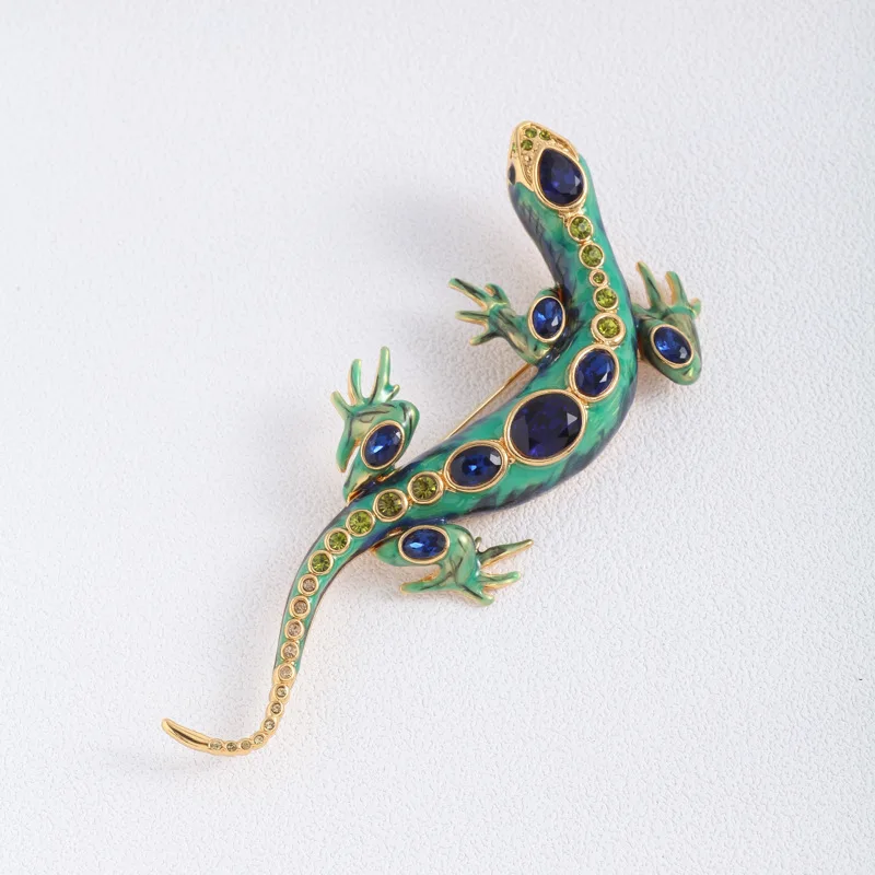 

Hand Painted Enamel Glaze Creative Large Rhinestone Realistic Lizard Personality Brooch Clothes Accessories Female