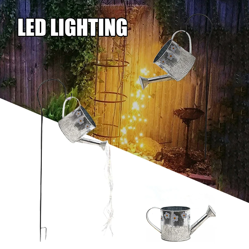 

2021 1PCS Garden Watering Wrought Iron Can Light Metal Powered Sprinkles Light LED Outdoor Garden Waterproof Shower Light