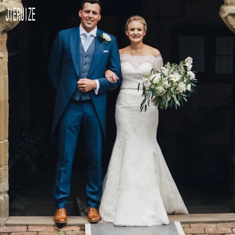 

JIERUIZE, винтажное кружевное свадебное платье русалки с кристаллами, на пуговицах, на спине, свадебные платья, половина рукава, vestidos de novia