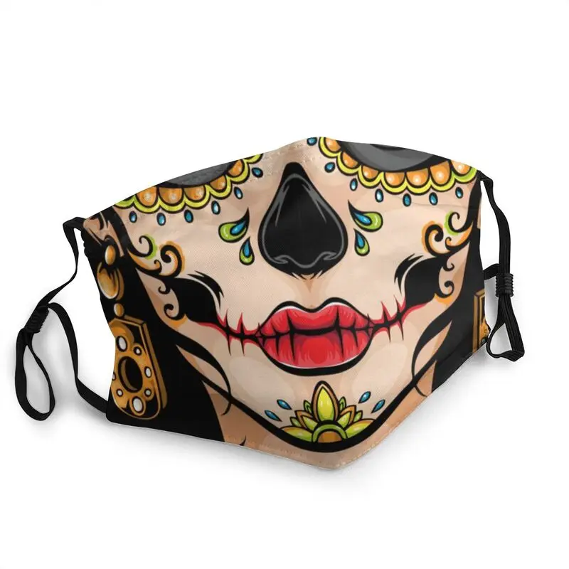 

Halloween Sugar Skull Mexican Mouth Face Mask Unisex Washable Day Of The Dead Mask Men Dustproof Protection Respirator Muffle
