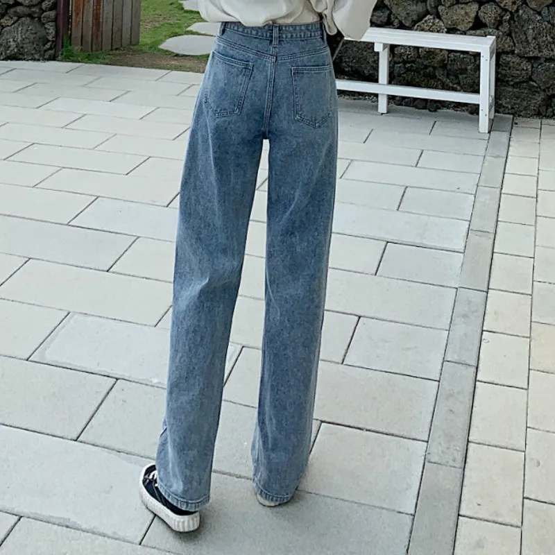 Женские джинсы с высокой талией женские широкими штанинами размера плюс