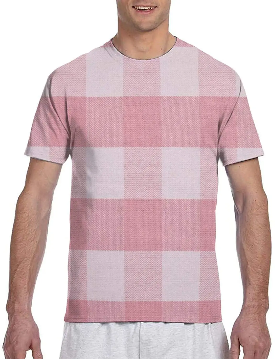 

Футболка мужская в клетку, короткий рукав, 3D-графика, Повседневная рубашка, цвет розовый/белый, одежда для футбола