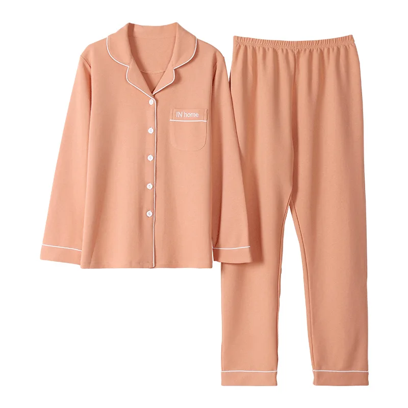 

2020 Spring Autumn Women Pajamas Turn Down Collar Fashion Soild Long Sleeve Two-piece Suits Sleepwear Casual Female Cardiagn
