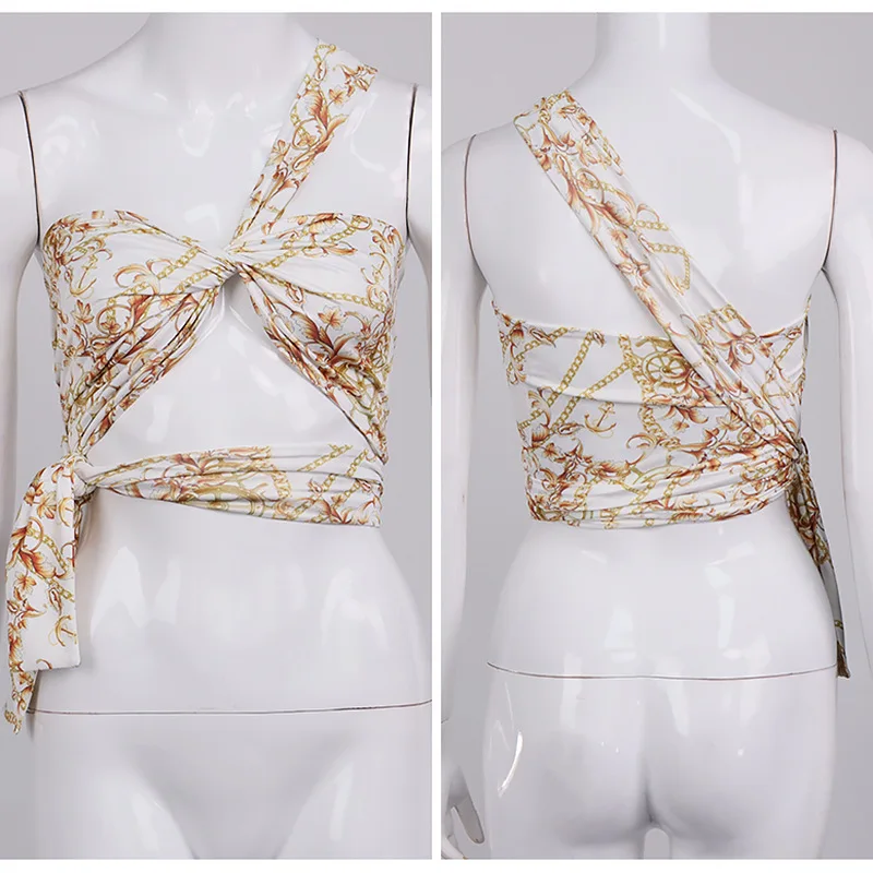 

Love Aing 2021 Summer New Style Women's Fashion Printed Wrap-around Top Sexy Halter Neck Sleeveless Vest Top Ladies Streetwear