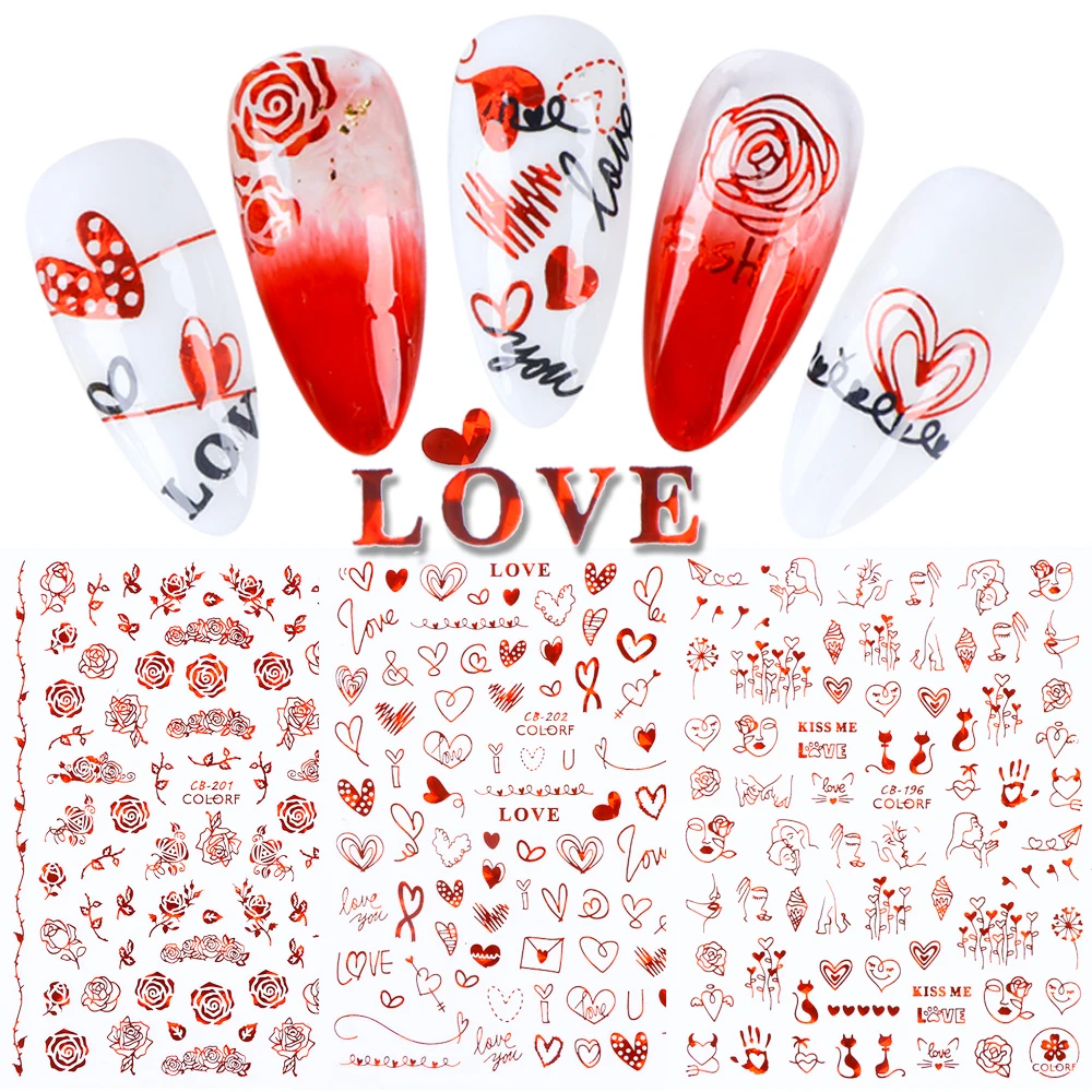 

1pcs 3D Romantic Sticker On Nails Heart Rose Abstract Images Decal Sexy Girl Nail Slider For Nail Art Decorations LACB196-203-1