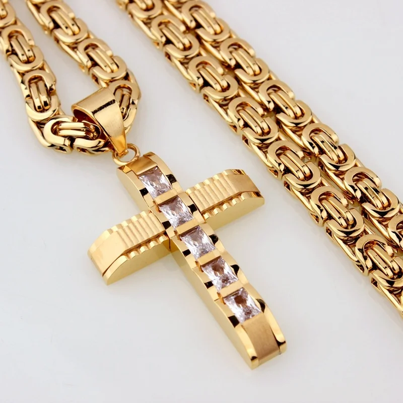 

Classic Fashion Inlaid Cross Retro Pendant Popular Men's Christian Punk Necklace Creative Personality Hip Hop Party Jewelry